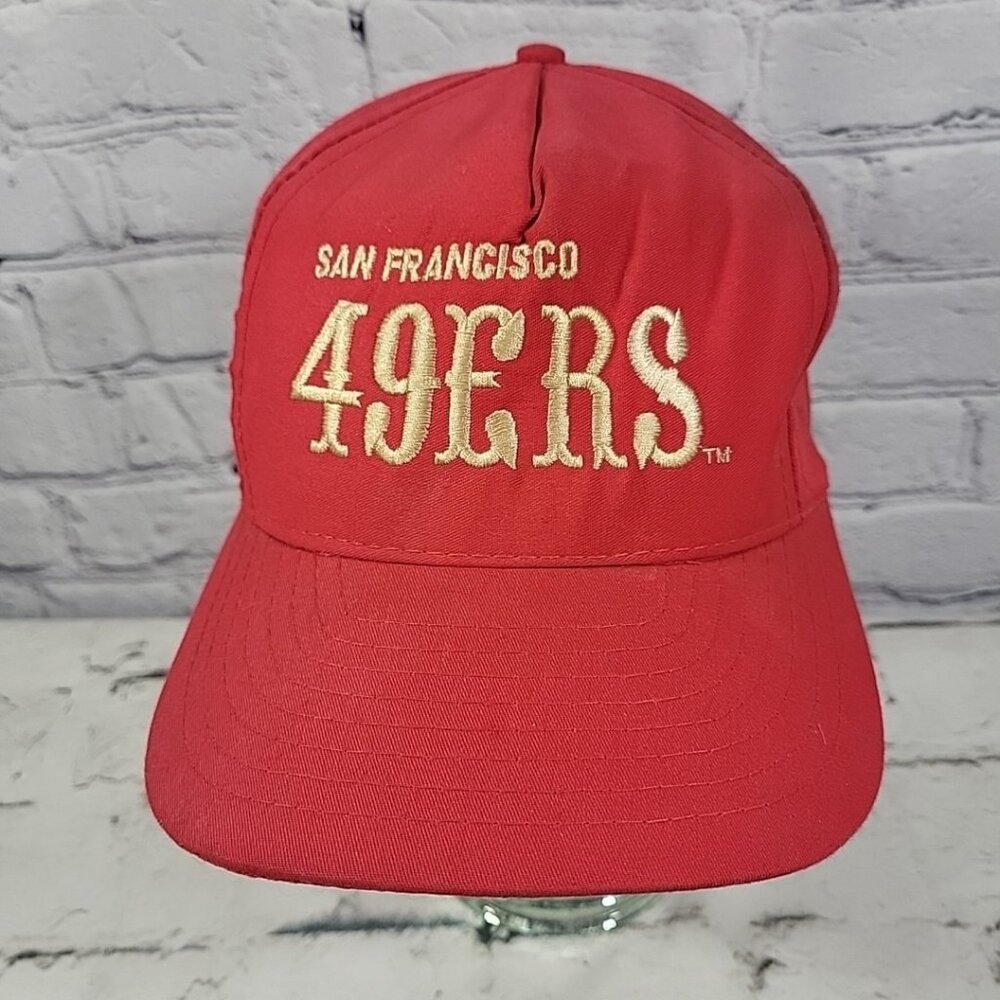 Vintage San Francisco 49ers Red Snapback Hat Cap AJD Embroidered Logo Football